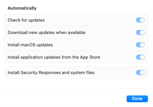 Les paramètres de mise à jour logicielle sont grisés une fois que la stratégie de mise à jour du catalogue des paramètres Intune s’applique à un appareil MacOS Apple.