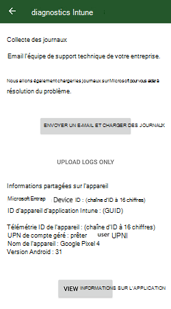 interface utilisateur Intune Diagnostics