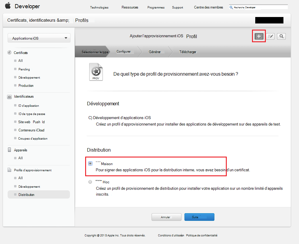 Sélectionner le profil d’approvisionnement interne