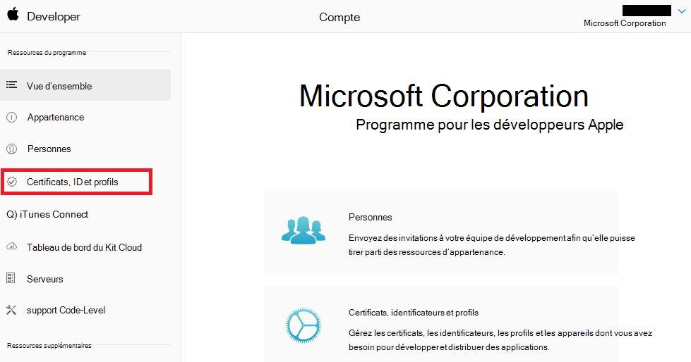 Portail des développeurs Apple - Certificats, ID & Profils