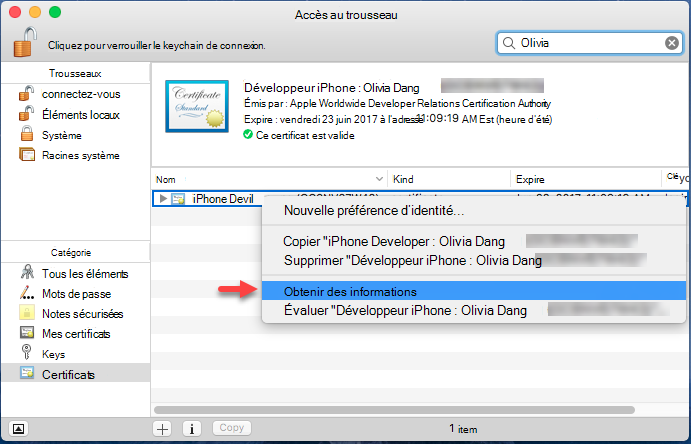 Ajouter votre certificat à un trousseau