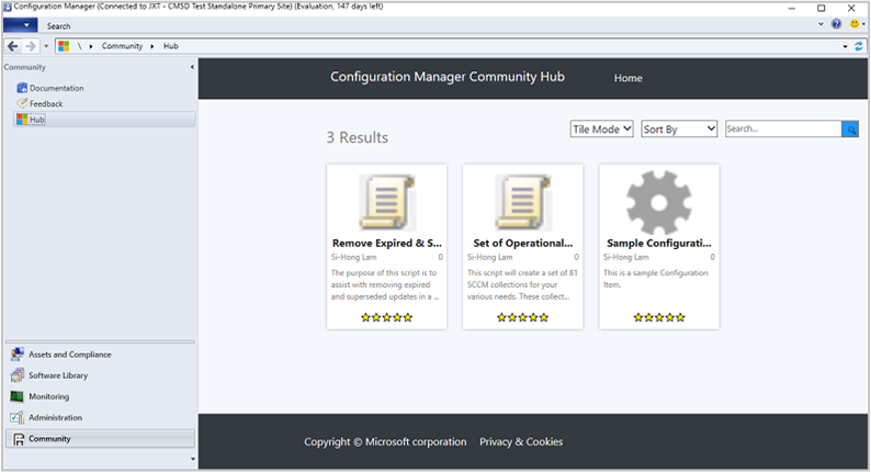 Console Configuration Manager, espace de travail communauté, nœud Hub