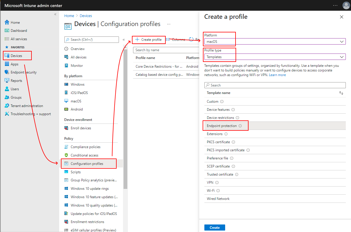 Sélectionnez le profil Protection de point de terminaison.