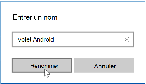 Exemple de capture d’écran de l’application Portail d'entreprise pour Windows, page Détails de l’appareil, champ contextuel Renommer.