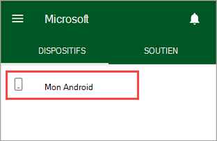 Capture d’écran de Portail d'entreprise application, mettant en surbrillance un appareil appelé « Mon Android ».