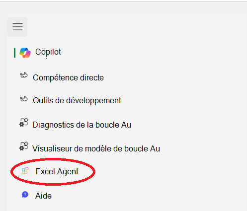 Capture d’écran de la liste des agents dans le volet Copilot d’une application Office