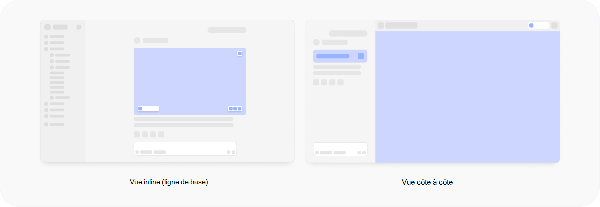 Image comparant le mode inline au mode côte à côte dans la conversation Copilot