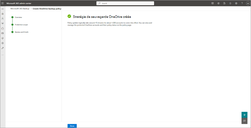 Capture d’écran de la page de création de la stratégie de sauvegarde OneDrive.