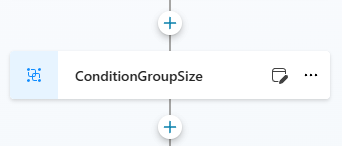 Capture d’écran d’un nœud de flux de travail intitulé ConditionGroupSize avec des boutons d’ajout.