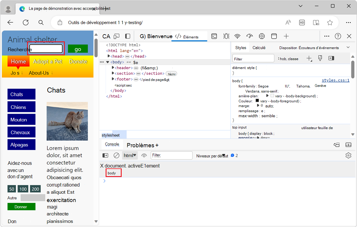 Résultat de l’expression en direct, lorsqu’une zone de texte est centrée sur la page web