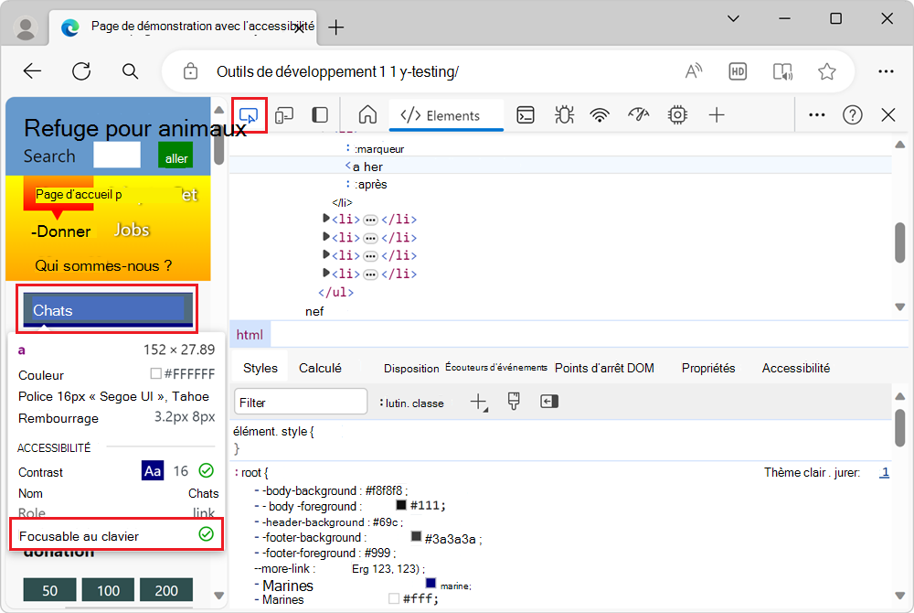 Superposition de l’outil Inspect sur l’élément link