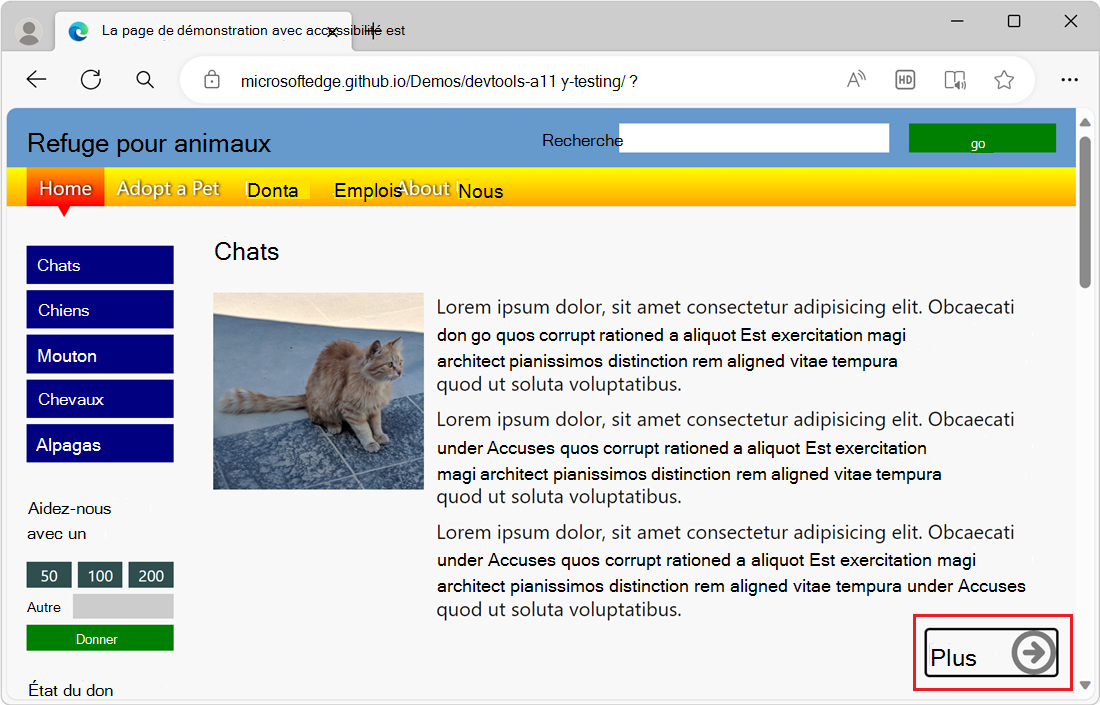 Navigation dans le document à l’aide du clavier et de la touche Tab. Le focus est affiché sur un lien dans le document