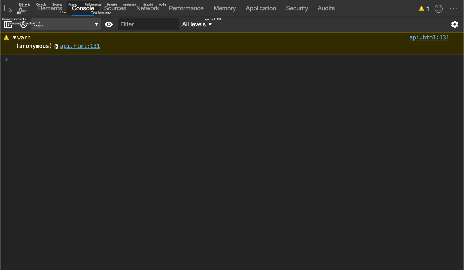 Résultat de l’exemple console.warn()