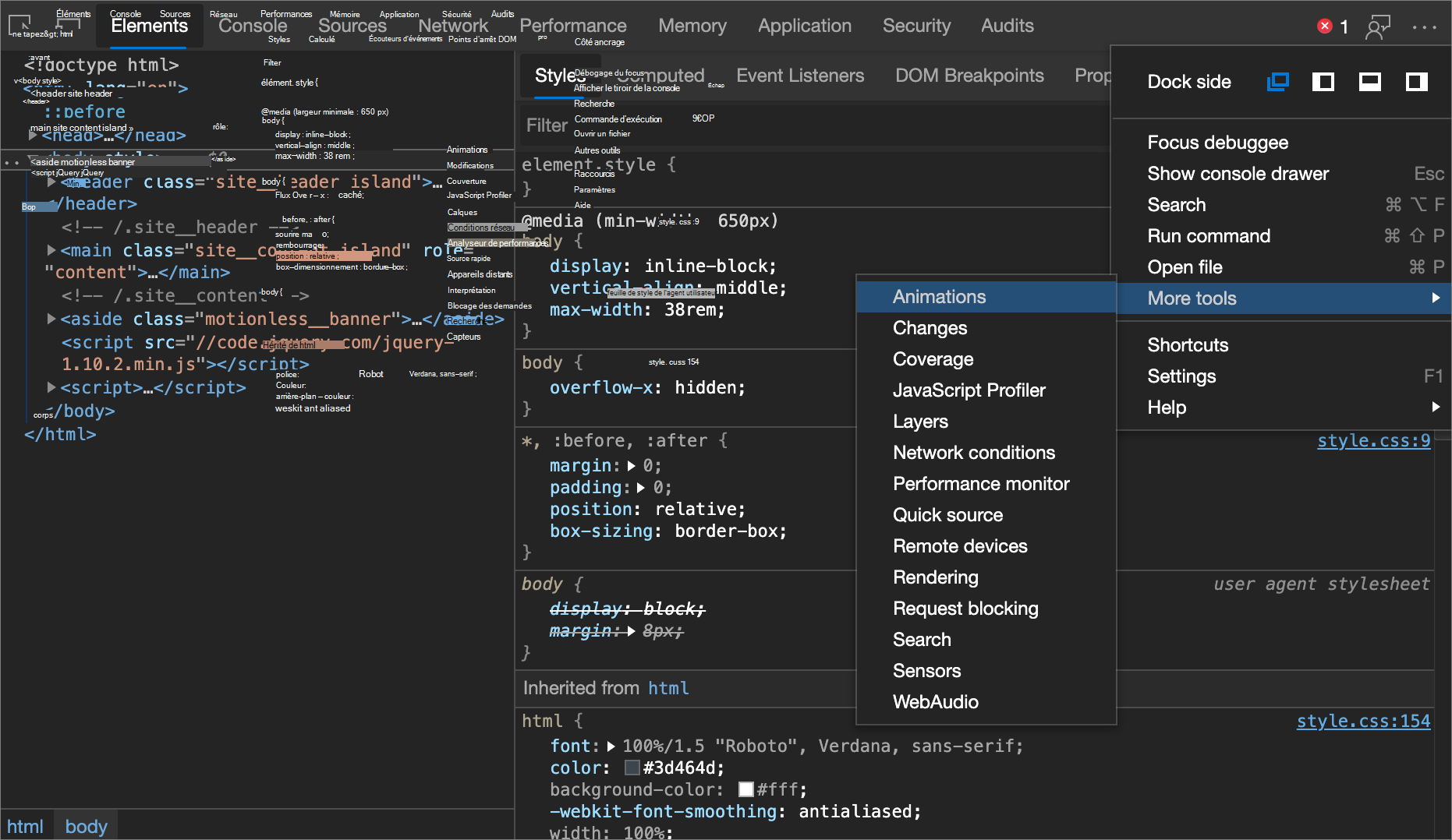 Animations à l’aide du menu principal