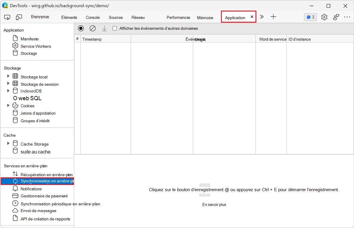Volet Synchronisation en arrière-plan