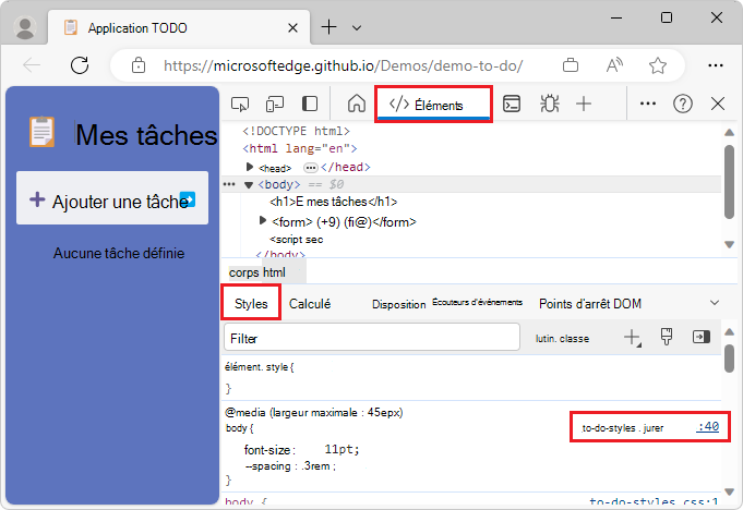 Sélection d’un fichier dans l’inspecteur de styles
