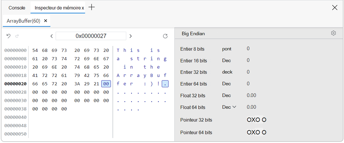 Modification de l’adresse de l’inspecteur de mémoire