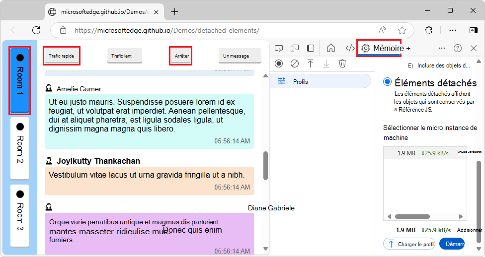 Génération de messages dans la page web de démonstration