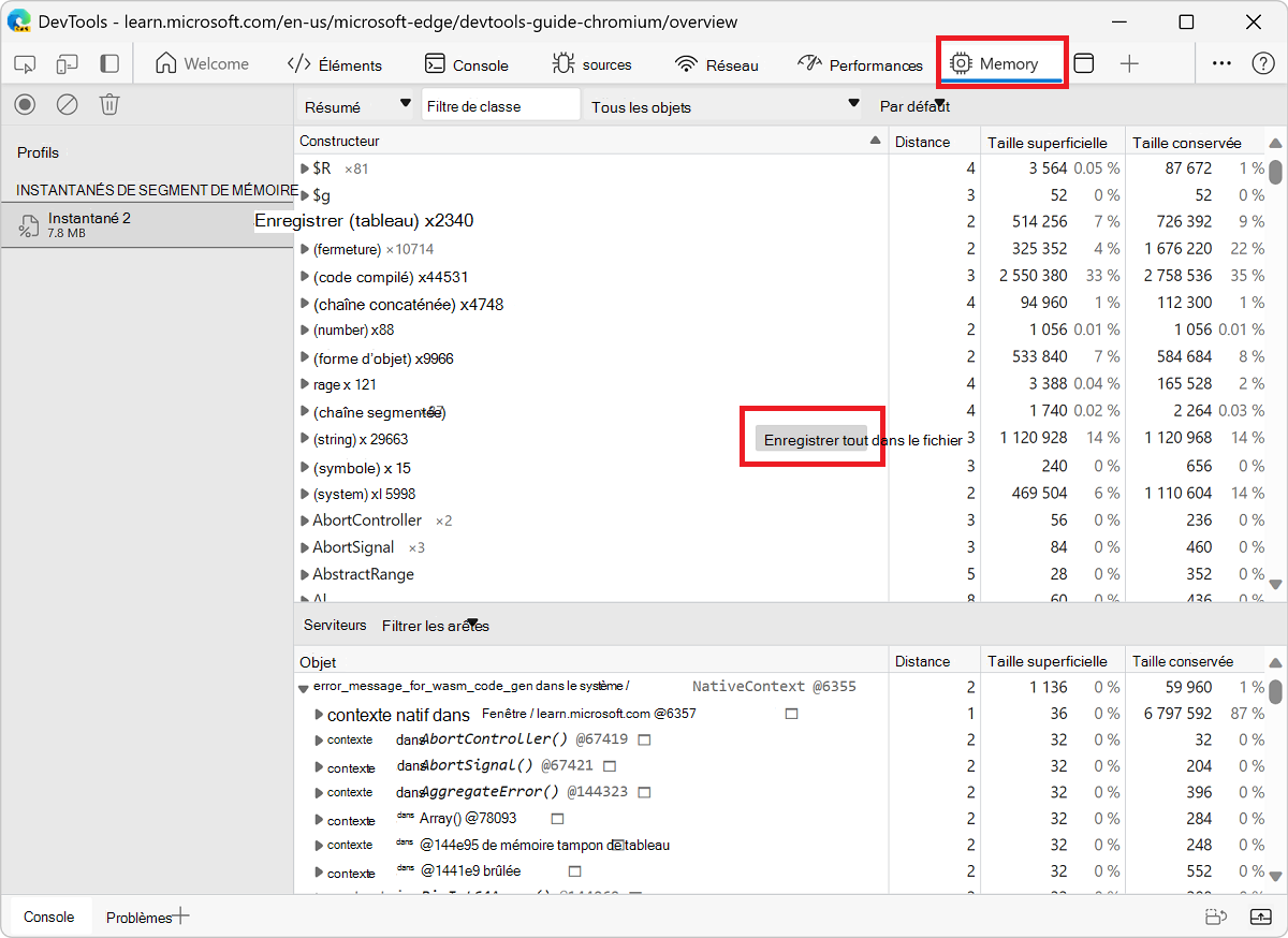 Enregistrer toutes les chaînes d’un tas instantané dans JSON