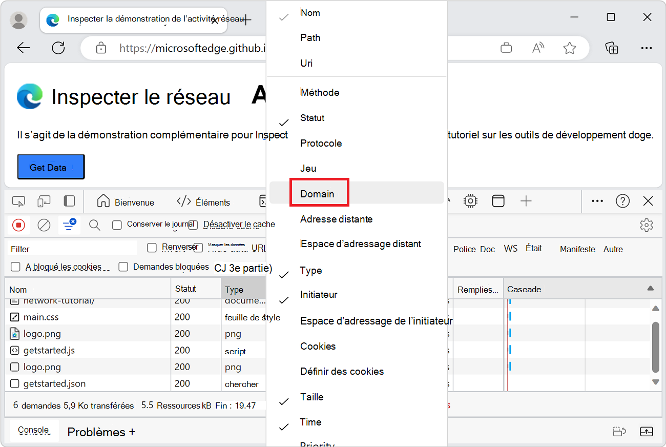 Activer la colonne Domaine