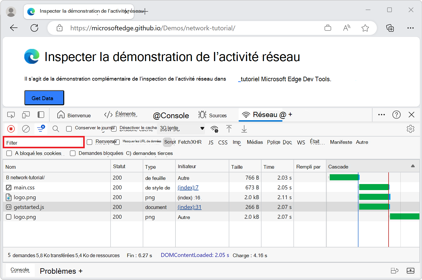 Zone de texte de filtre de l’outil Réseau