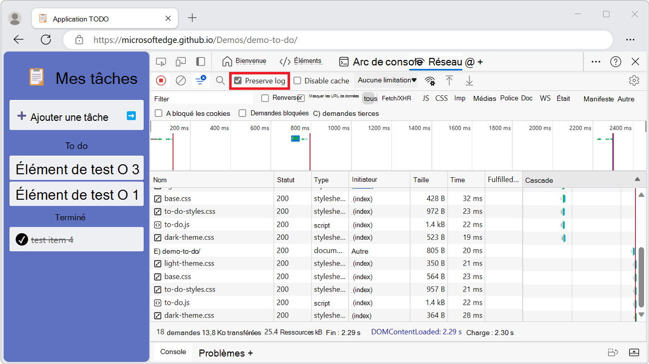Case à cocher Conserver le journal