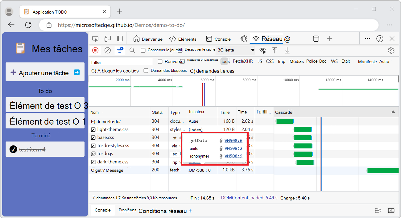 Trace de pile menant à une demande de ressource