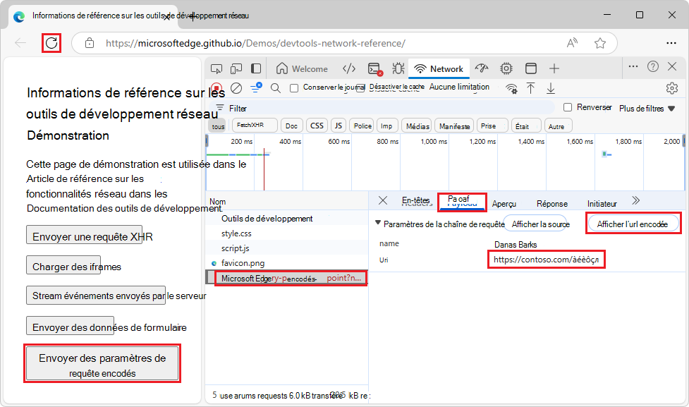 Paramètres de chaîne de requête affichés avec des caractères décodés