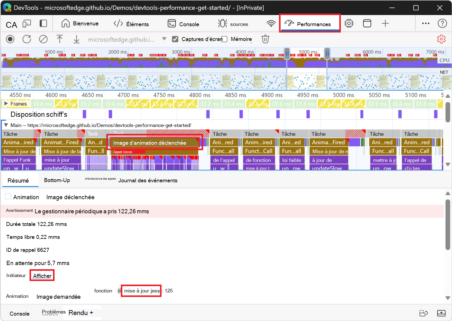 Plus d’informations sur l’événement Animation Frame Fired