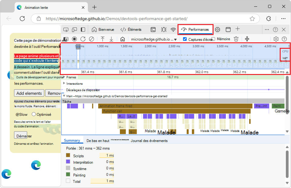 Vue d’ensemble de la chronologie sous la barre d’action
