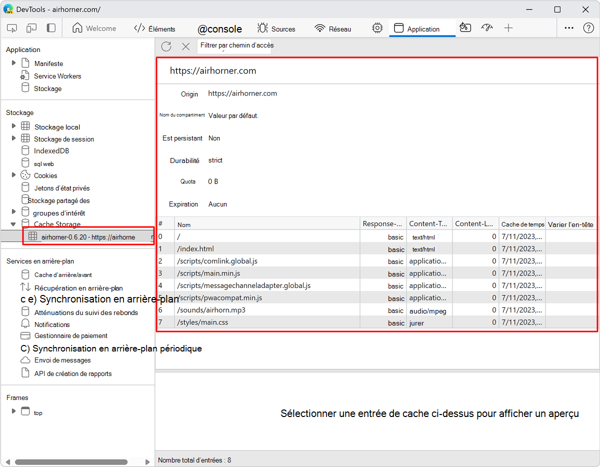 Affichage du contenu d’un cache