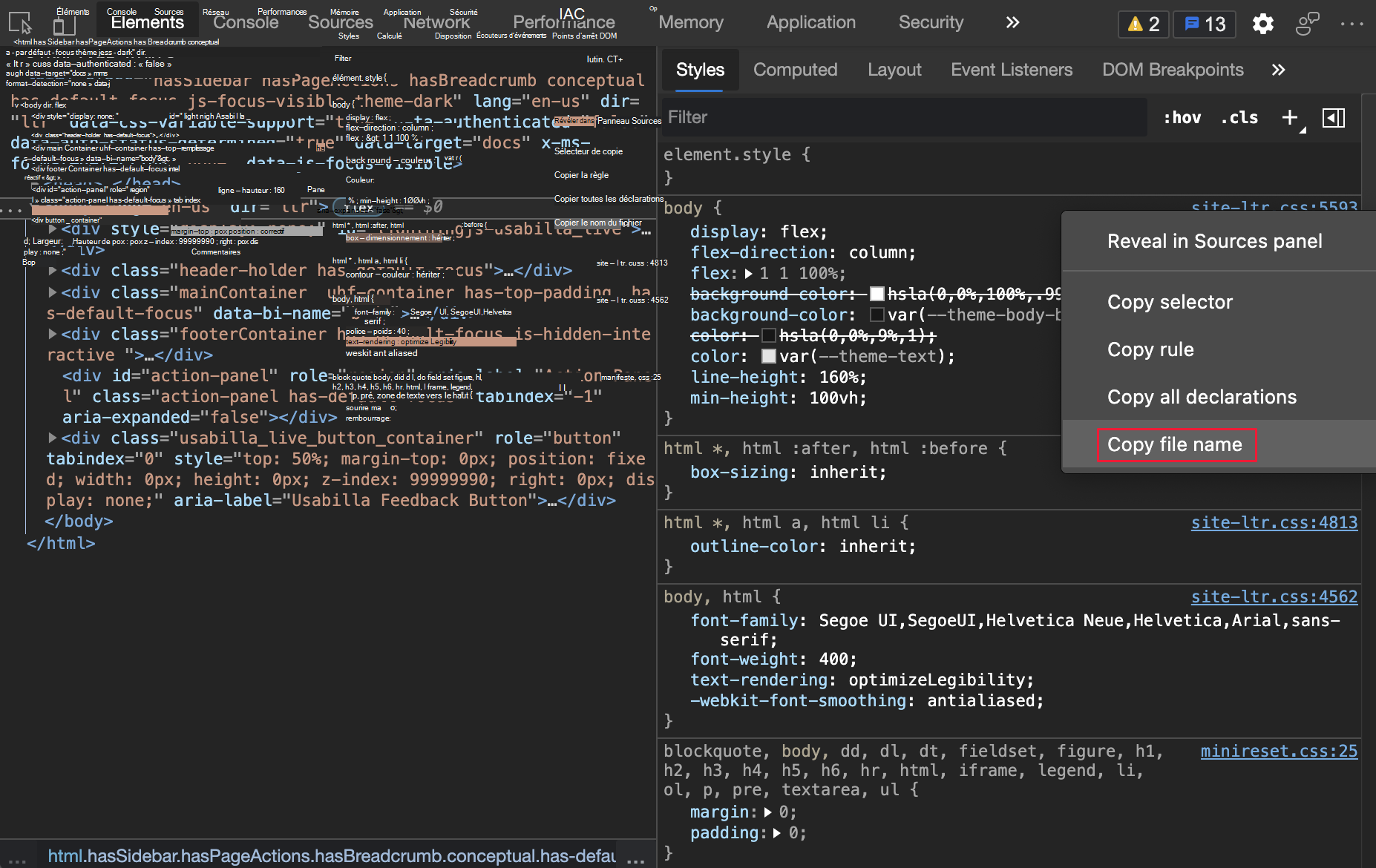 Copier le nom du fichier dans le volet Styles