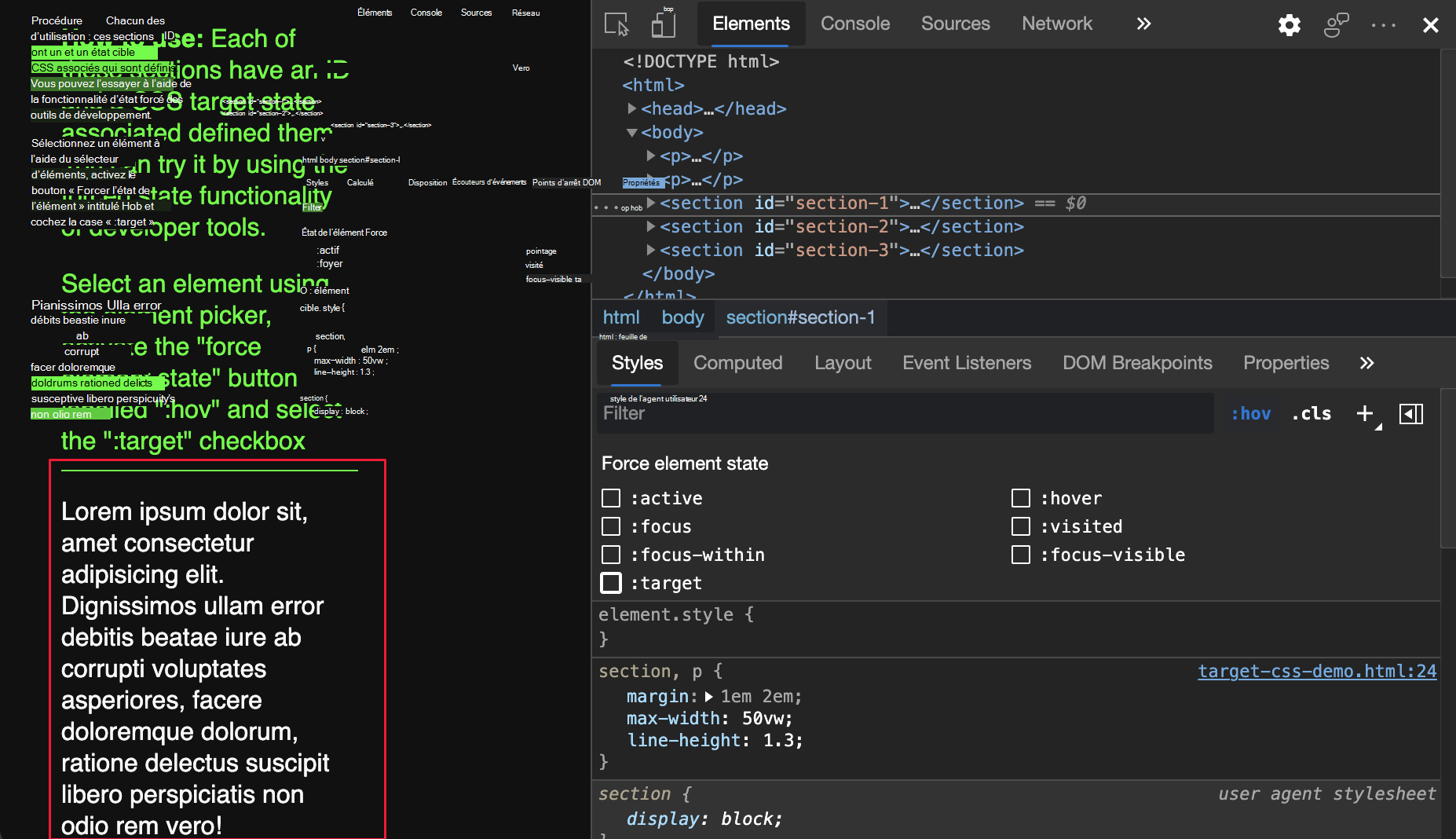 Page web mise en surbrillance sans CSS forcé