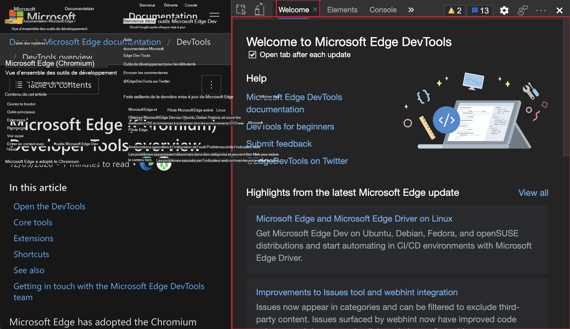 L’outil Bienvenue est mis en surbrillance
