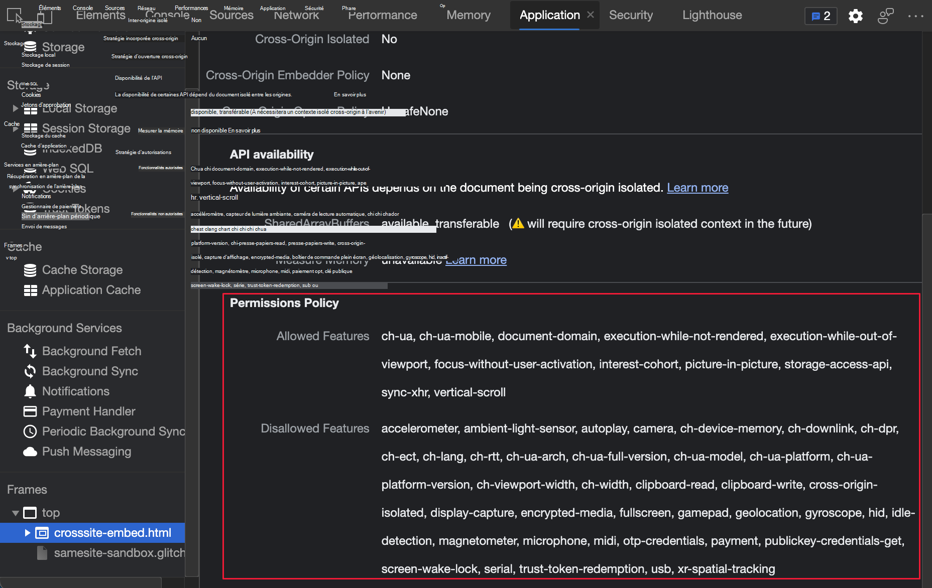 Fonctionnalités autorisées et non autorisées en fonction de la stratégie d’autorisation