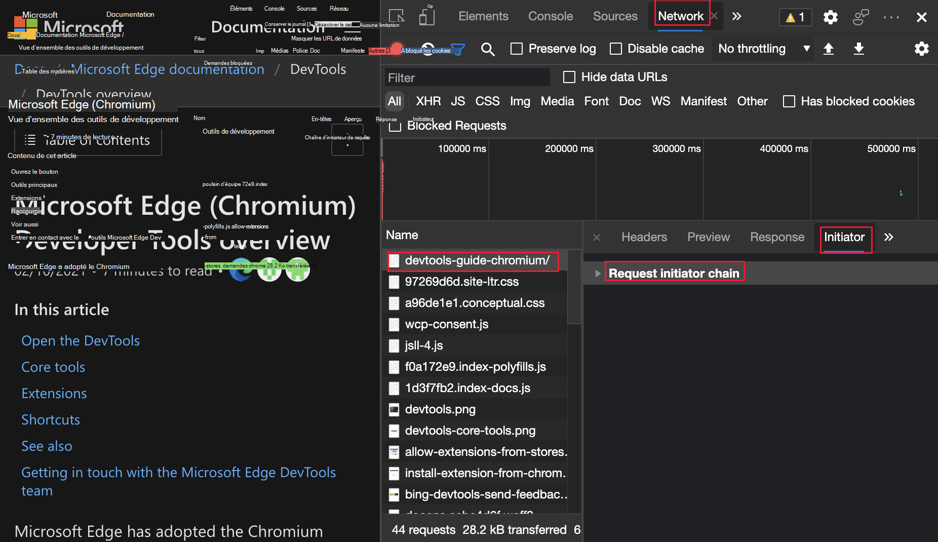 Cliquez sur une demande réseau, puis sur le volet Initiateur