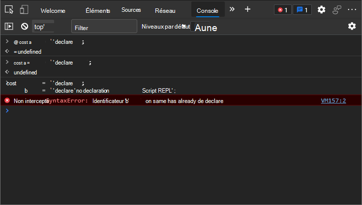 La nouvelle déclaration d’une variable const est autorisée dans la console