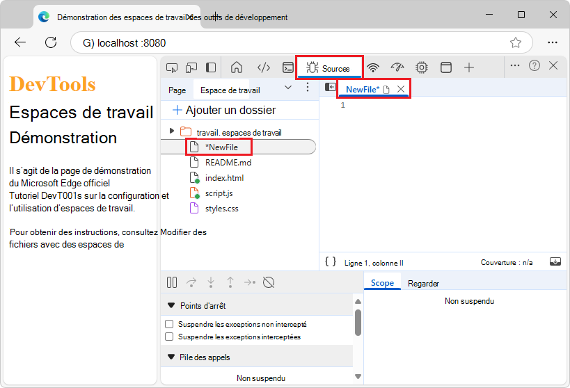 Un nouveau fichier ajouté via l’onglet Espace de travail
