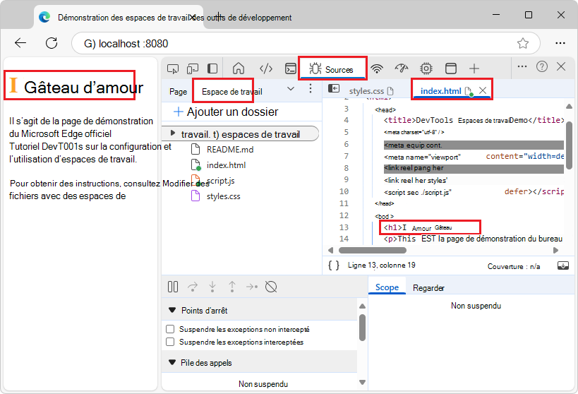 Modifier le code HTML à partir de l’outil Sources