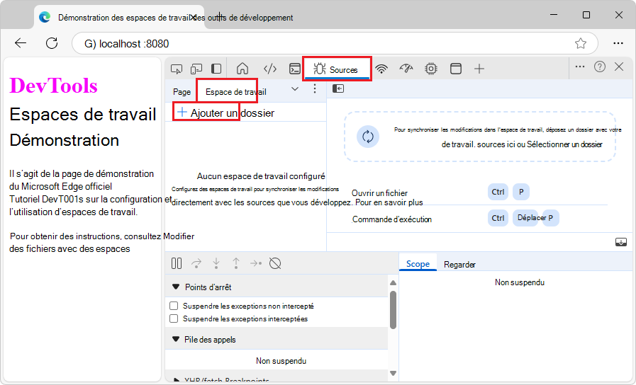 Onglet Espace de travail