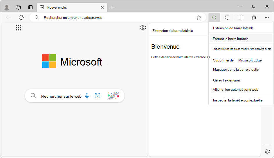 Cliquez avec le bouton droit sur le raccourci dans la barre d’outils pour fermer l’extension