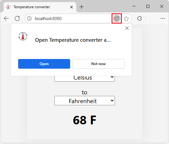 Boîte de dialogue « Ouvrir le convertisseur de température »