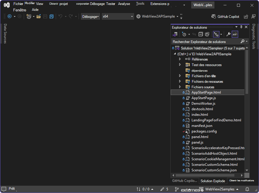 Projet WebView2APISample dans Explorateur de solutions