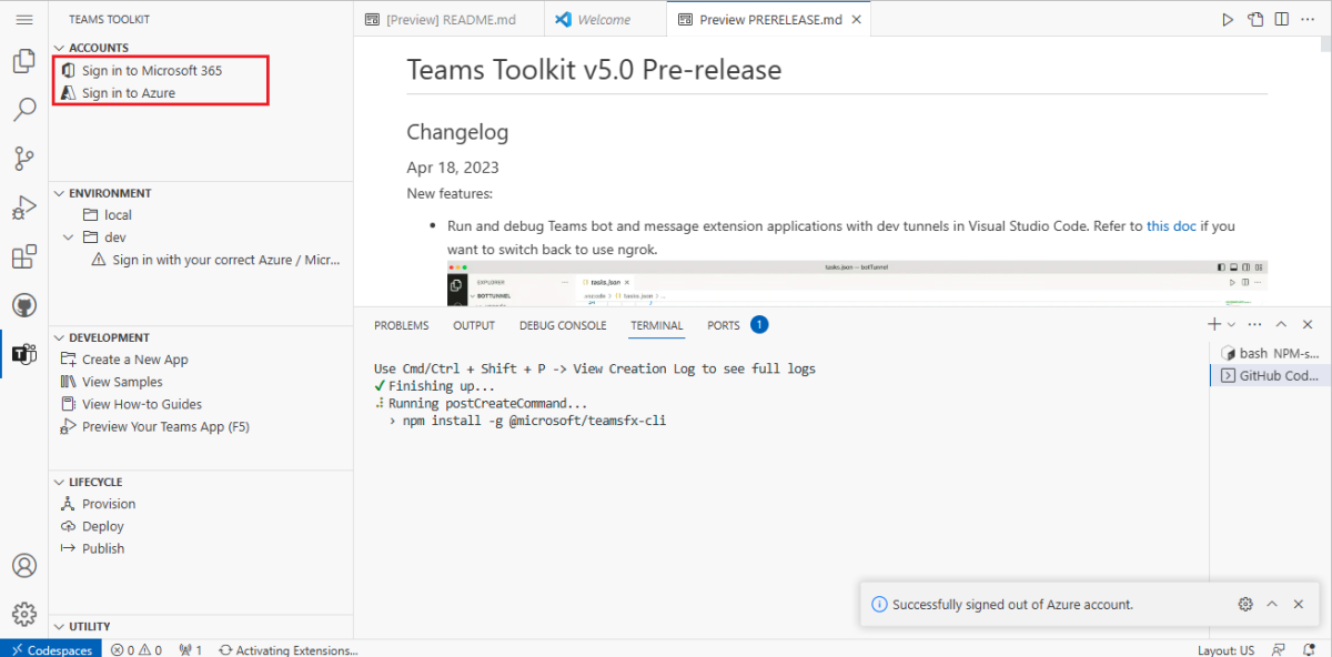 Capture d’écran montrant la fenêtre Agents Toolkit dans le navigateur pour vous connecter.