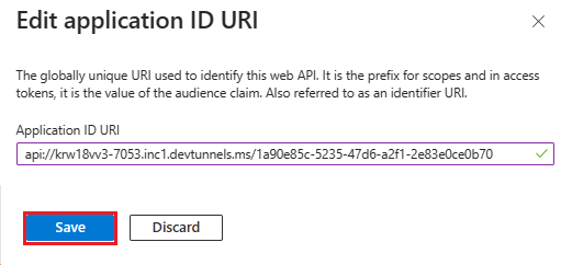 Capture d’écran montrant l’option permettant d’ajouter un URI de redirection et d’enregistrer.