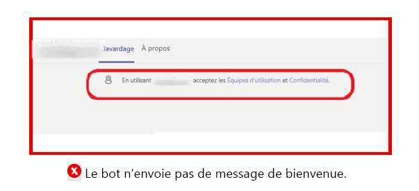 Le graphique montre un exemple de bot qui n’envoie pas de message de bienvenue quand le bot a un workflow de configuration complexe.