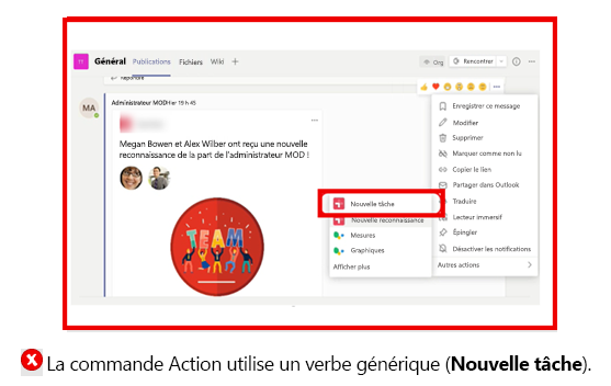 Le graphique montre un exemple de verbe générique pour une commande d’action.