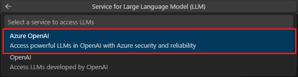 Capture d’écran montrant les options de configuration du service LLM.