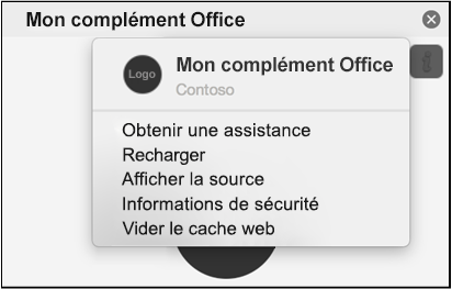 Option « Effacer le cache web » dans le menu de personnalité du volet Office d’un complément.