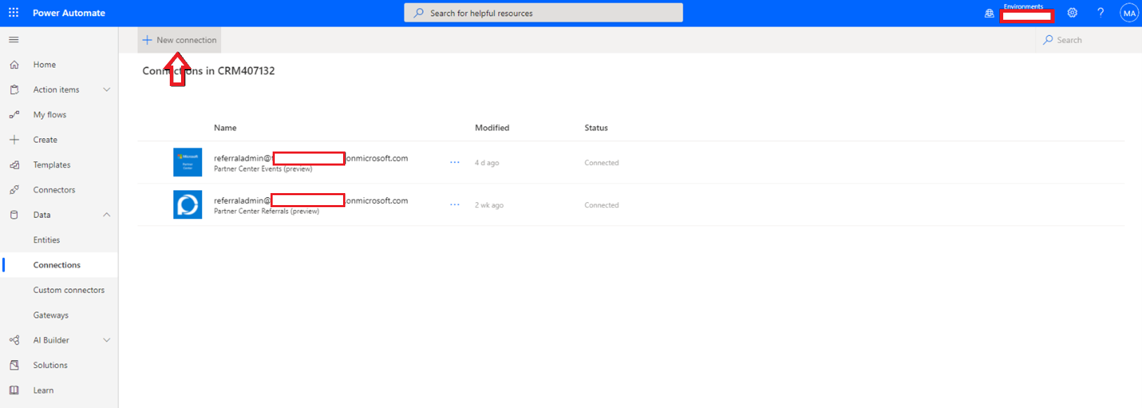 Capture d’écran montrant Créer une connexion.